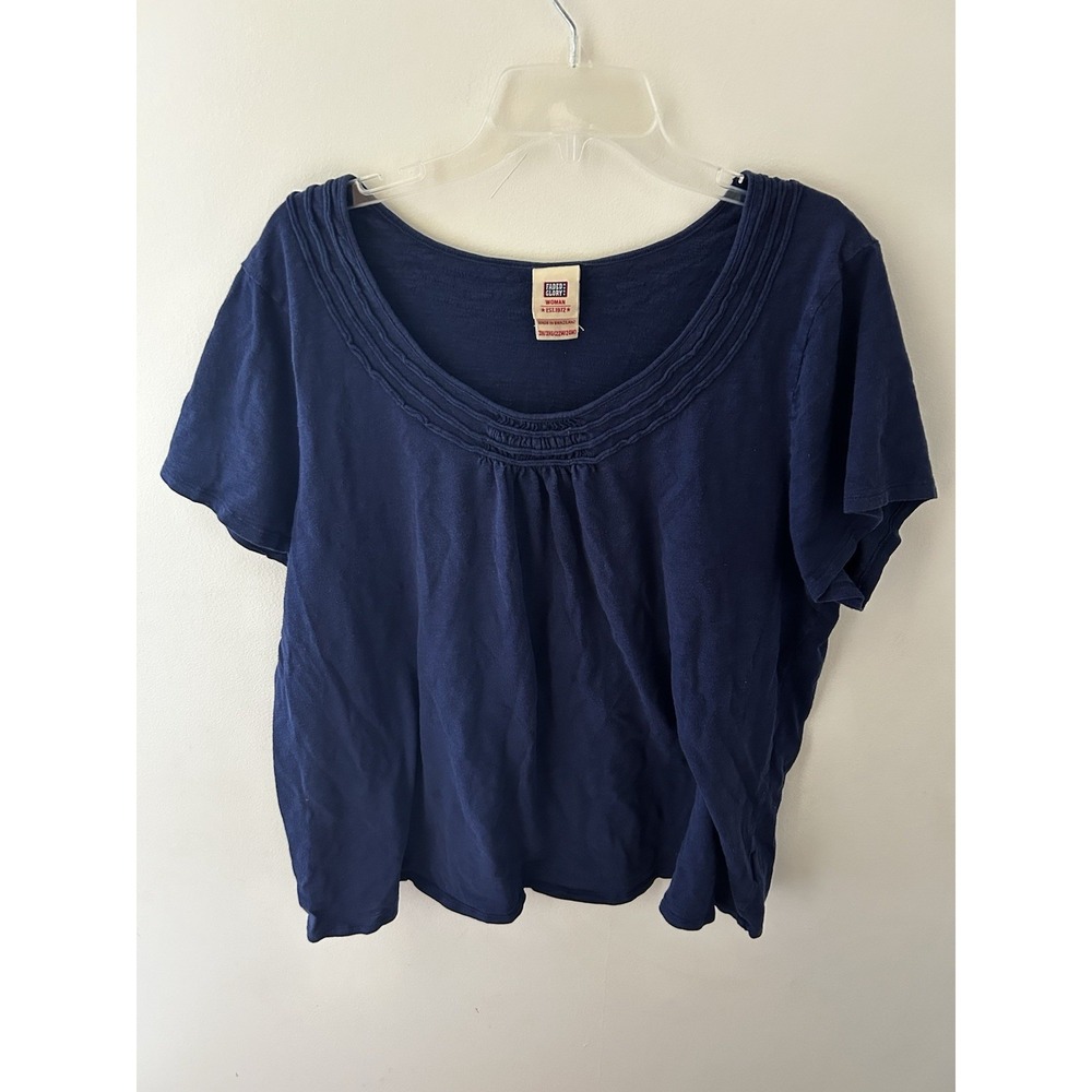Vtg Faded Glory Woman 3X Blue Scoop Neck Tee Shirt Cotton Top 22W 24W Y2K